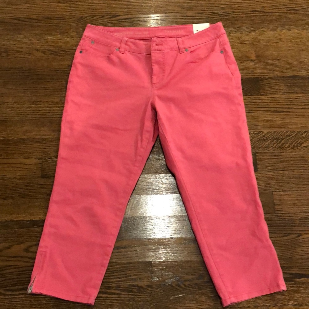 Talbots slim leg crop jeans in pink.